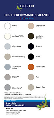 High Performance Sealants Color Chart