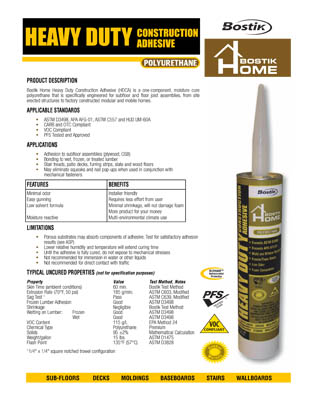R1 Bostik Home Heavy Duty Construction Adhesive Data Sheet