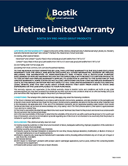 Bostik DIY Pre-Mixed Grout Warranty