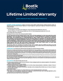 Bostik Premium Pre-Mixed Grout Warranty